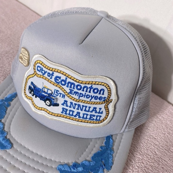 Vintage City Of Edmonton Employees Roadeo Grey Mesh  Back Snap Back Trucker Hat - Picture 11 of 14